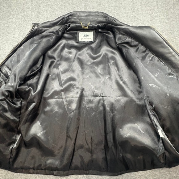 Burks Bay Mens XL Black Leather Bomber Jacket World Series Poker Patch Zip Up - Picture 6 of 15